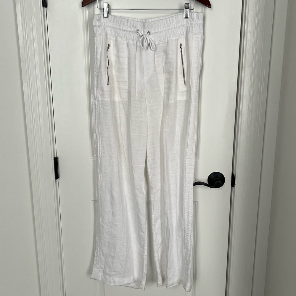 Athleta- Retreat Linen Wide Leg Pant, White Size 10